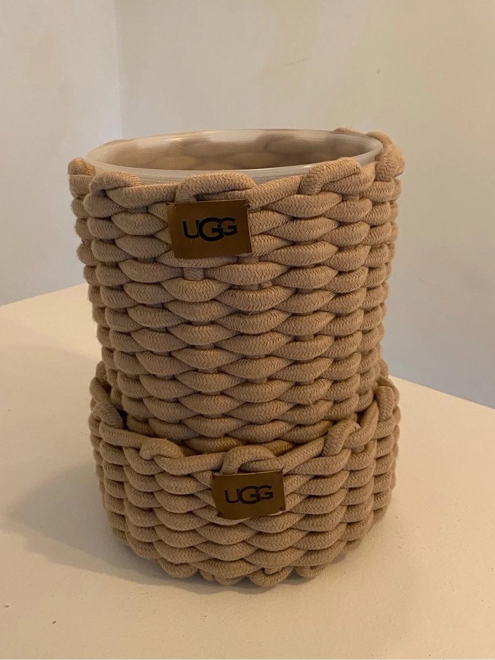 UGG Beige Chunky Woven Rope Storage Basket & Wastebasket 2-Piece Set